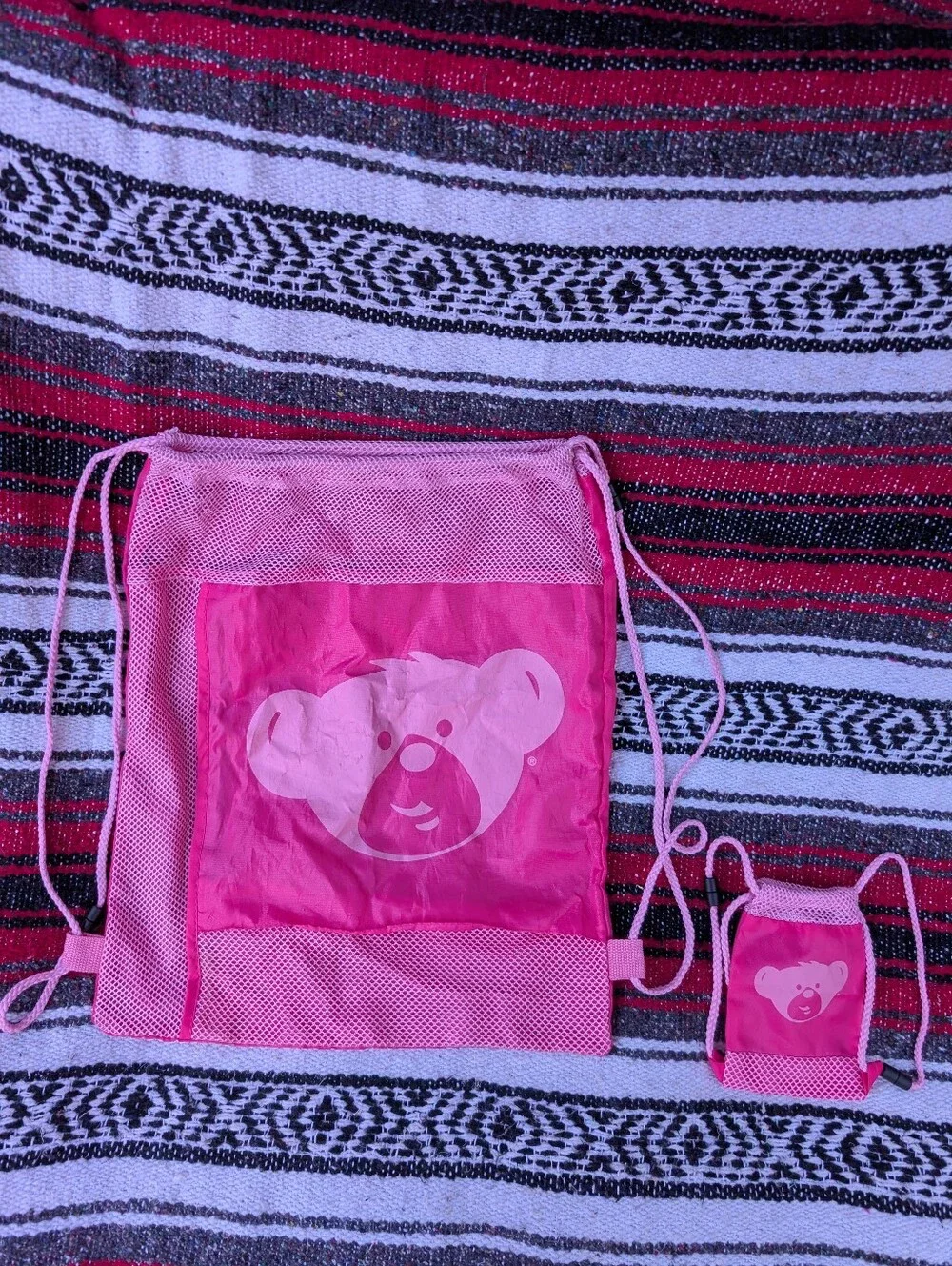 3 For $15 🩷 Pink Build-a-Bear Drawstring Bear Carry Bag & Mini Carry Bag Set - Picture 2 of 4